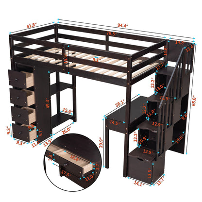Loft Bed With Storage Drawers, Desk And Stairs With Shelves - The Sleep Loft - Online Mattress Showroom NYC