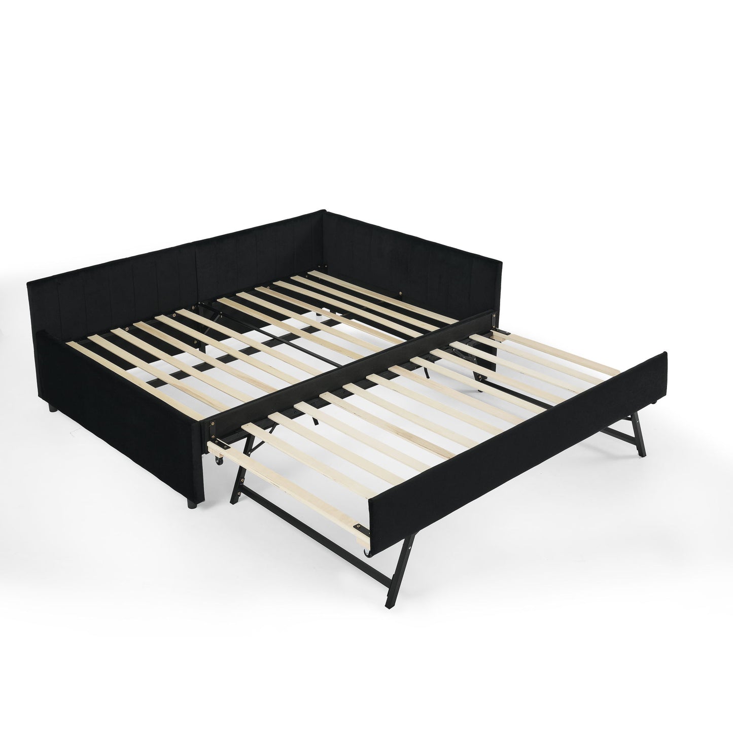 Full Size Upholstered Daybed With Trundle, Tufted Backrest And Armrests - Black - The Sleep Loft - Online Mattress Showroom NYC
