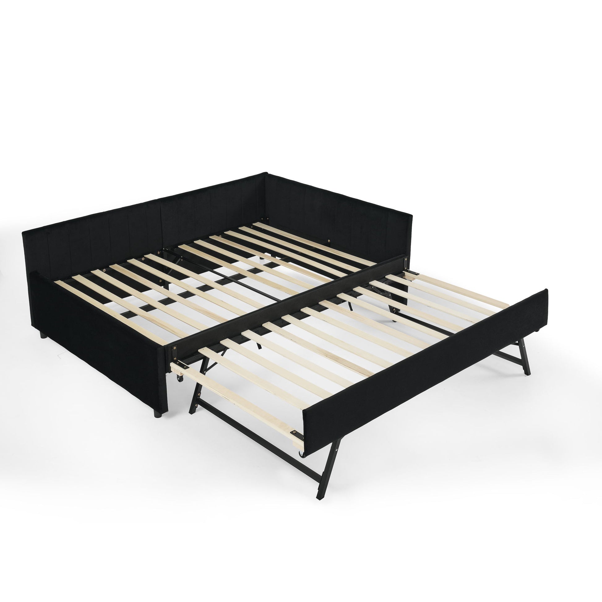 Full Size Upholstered Daybed With Trundle, Tufted Backrest And Armrests - Black - The Sleep Loft - Online Mattress Showroom NYC