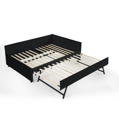 Full Size Upholstered Daybed With Trundle, Tufted Backrest And Armrests - Black - The Sleep Loft - Online Mattress Showroom NYC