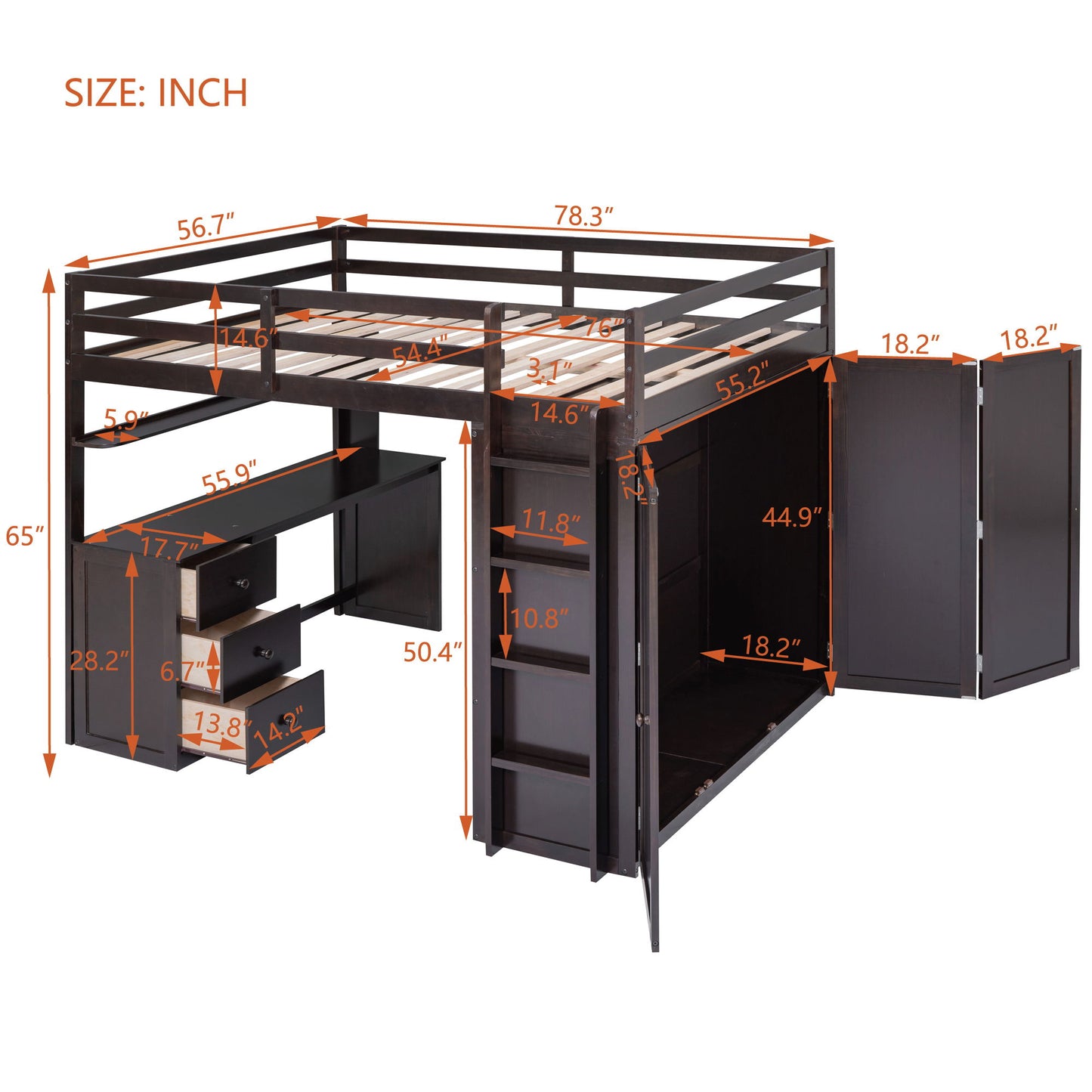 Loft Bed With Drawers, Desk, And Wardrobe - The Sleep Loft - Online Mattress Showroom NYC