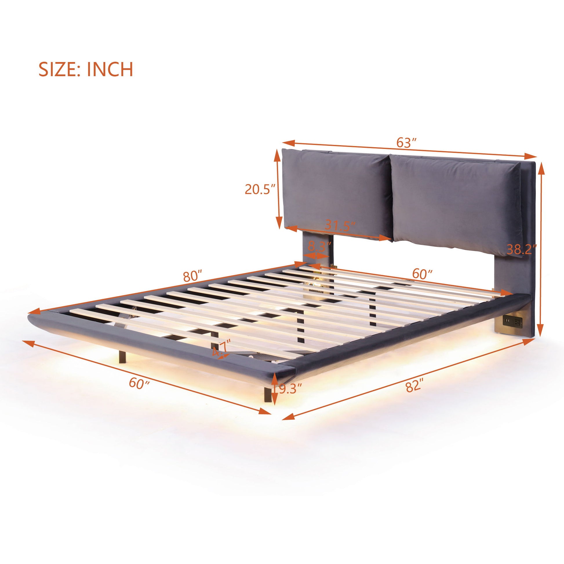 Upholstered Platform Bed With Sensor Light And 2 Large Backrests, With 2 Sets Of USB Port And Socket On Each Rear Bed Leg - The Sleep Loft - Online Mattress Showroom NYC