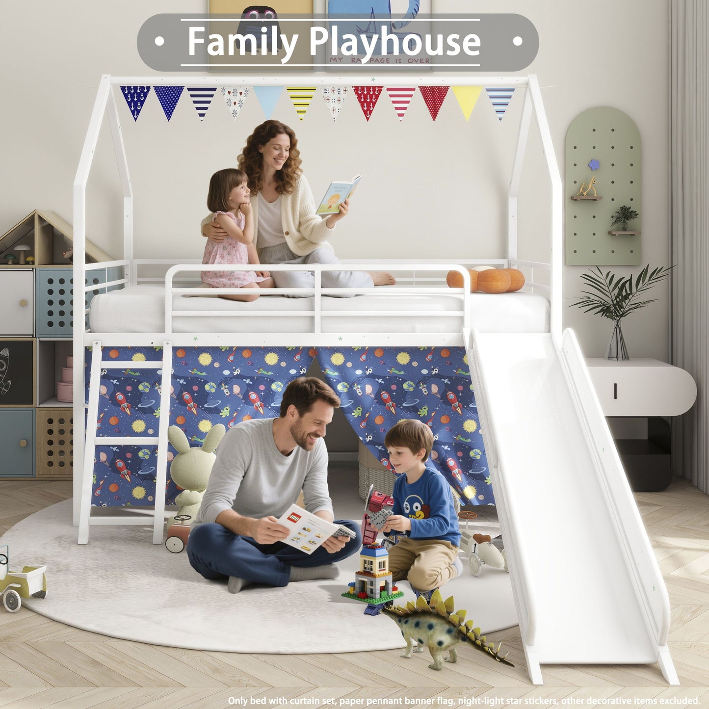 Jack - House Loft Bed With Slide And Curtain Set - The Sleep Loft - Online Mattress Showroom NYC