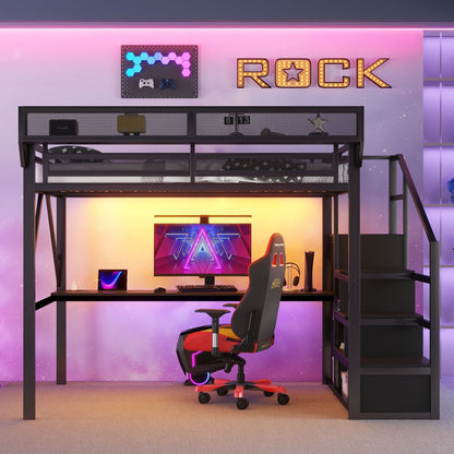 Loft Bed With Desk And Charging Station With Stairs And Light - The Sleep Loft - Online Mattress Showroom NYC