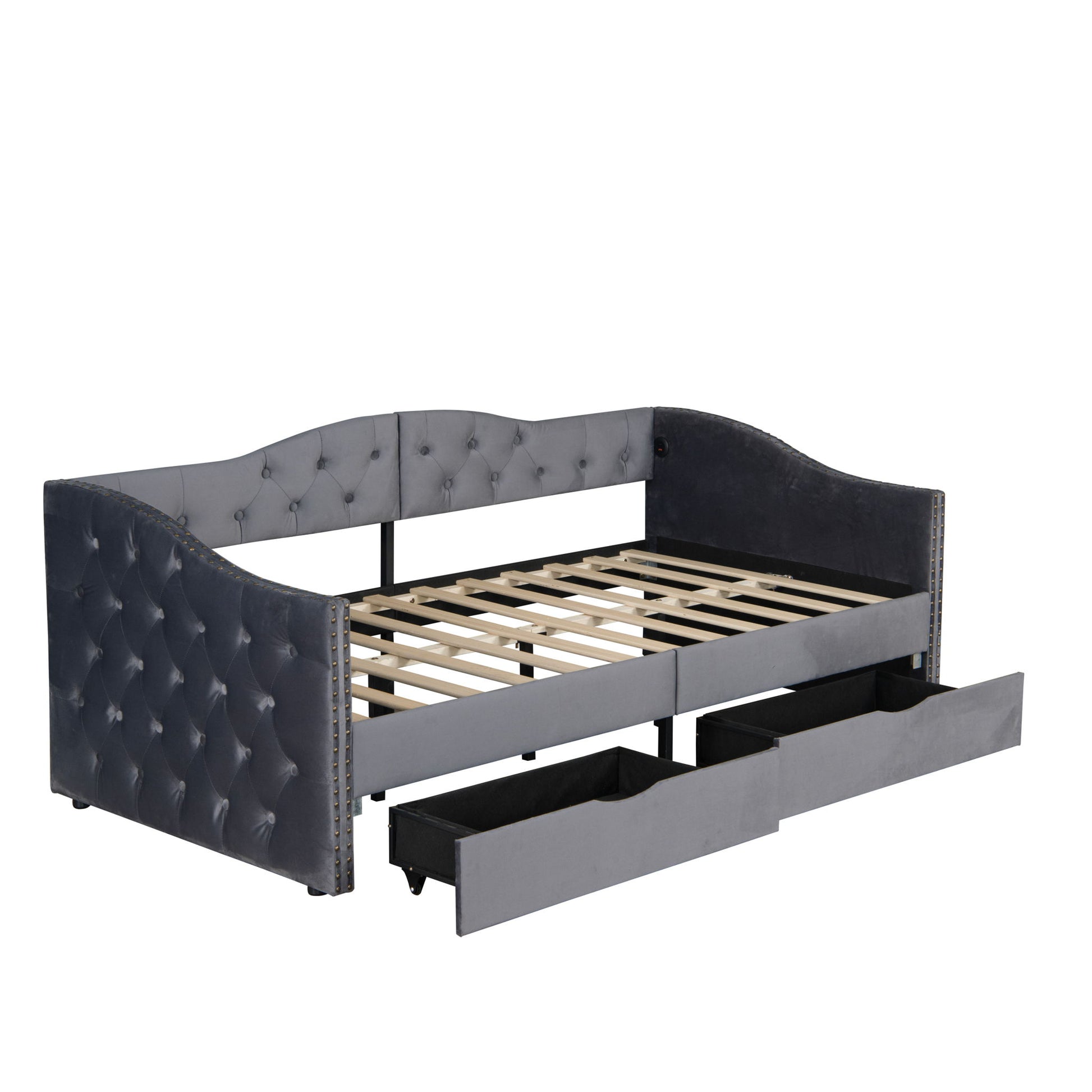 Full Size Bed Frame, Upholstered Cloud Bed Frame With Headboard, 2 Storage Drawers And 2 USB Charging Design, No Box Spring Needed - Gray - The Sleep Loft - Online Mattress Showroom NYC