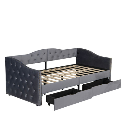 Full Size Bed Frame, Upholstered Cloud Bed Frame With Headboard, 2 Storage Drawers And 2 USB Charging Design, No Box Spring Needed - Gray - The Sleep Loft - Online Mattress Showroom NYC