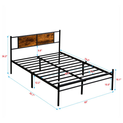 Modern Metal Bedframe With Headboard, Durable Steel Structure