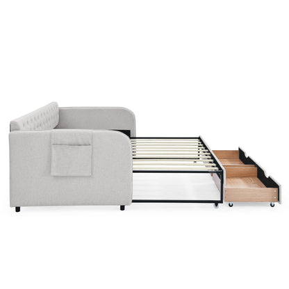 Daybed With Trundle And Storage Drawers, Flat Arms With Pocket - The Sleep Loft - Online Mattress Showroom NYC