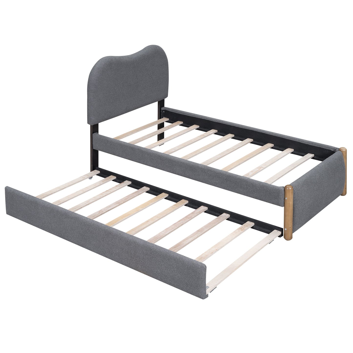 Upholstered Platform Bed With Wood Supporting Feet And Trundle - The Sleep Loft - Online Mattress Showroom NYC