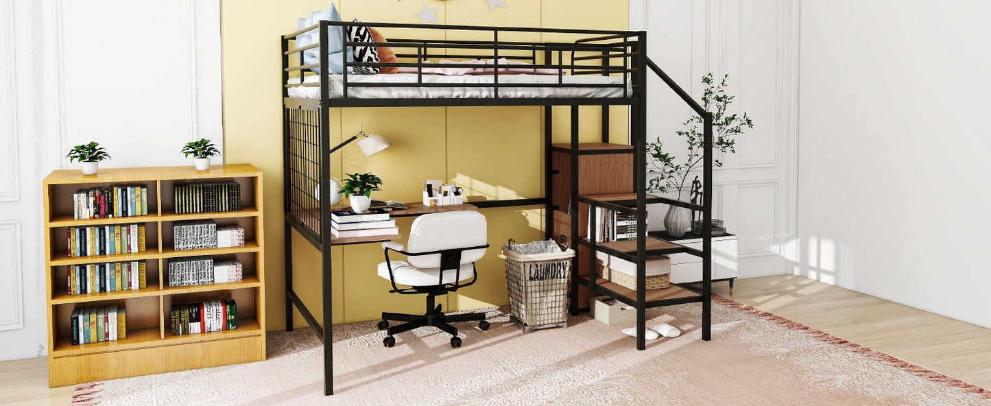 Loft Bed With Desk And Grid, Stylish Frame With Lateral Storage Ladder And Wardrobe - The Sleep Loft - Online Mattress Showroom NYC