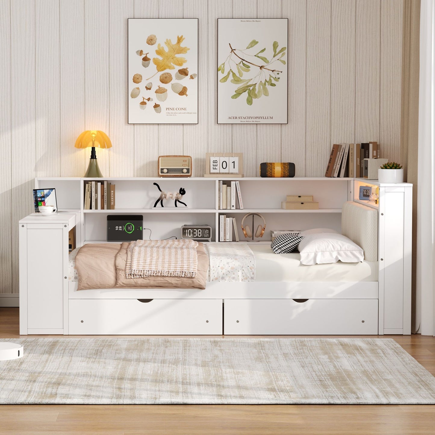 Platform Bed With Storage Shelves, Drawers, Charging Station, LED, Desk - The Sleep Loft - Online Mattress Showroom NYC
