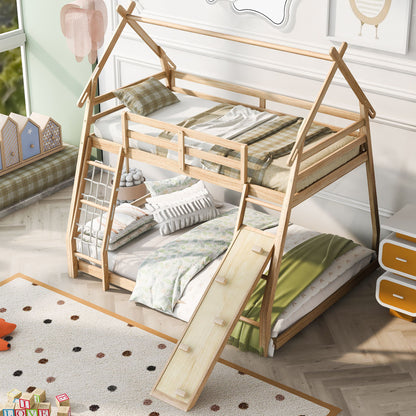 Twin Over Queen House Bunk Bed With Climbing Nets And Climbing Ramp - The Sleep Loft - Online Mattress Showroom NYC