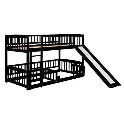 Low Bunk Bed With Slide, Fence And Ladder - The Sleep Loft - Online Mattress Showroom NYC