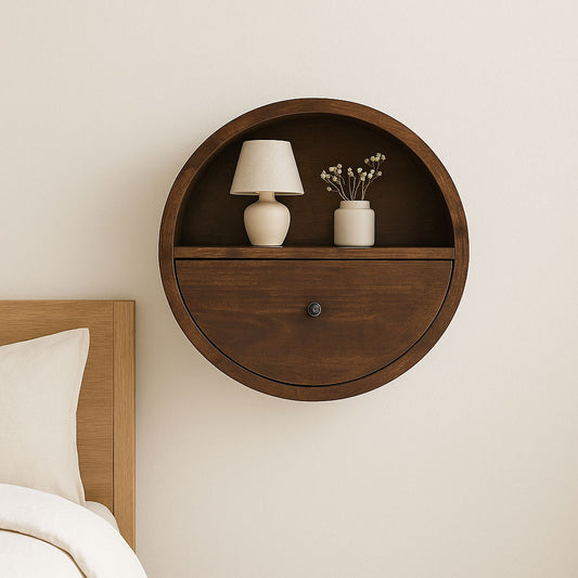 Floating Circle Bedside Table - Chestnut - The Sleep Loft - Online Mattress Showroom NYC