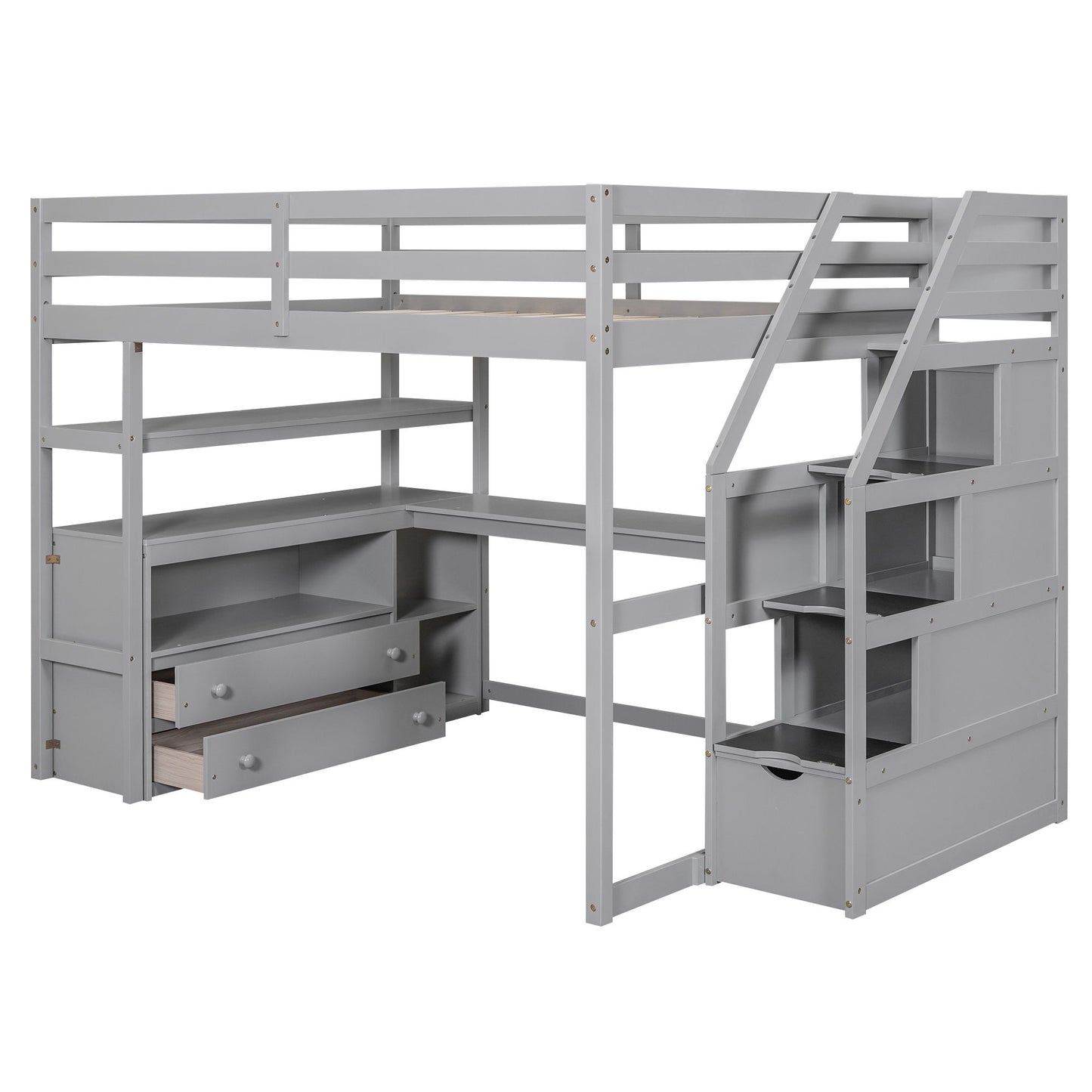 Loft Bed With Desk, Shelves, 2 Drawers, Storage Staircase - The Sleep Loft - Online Mattress Showroom NYC
