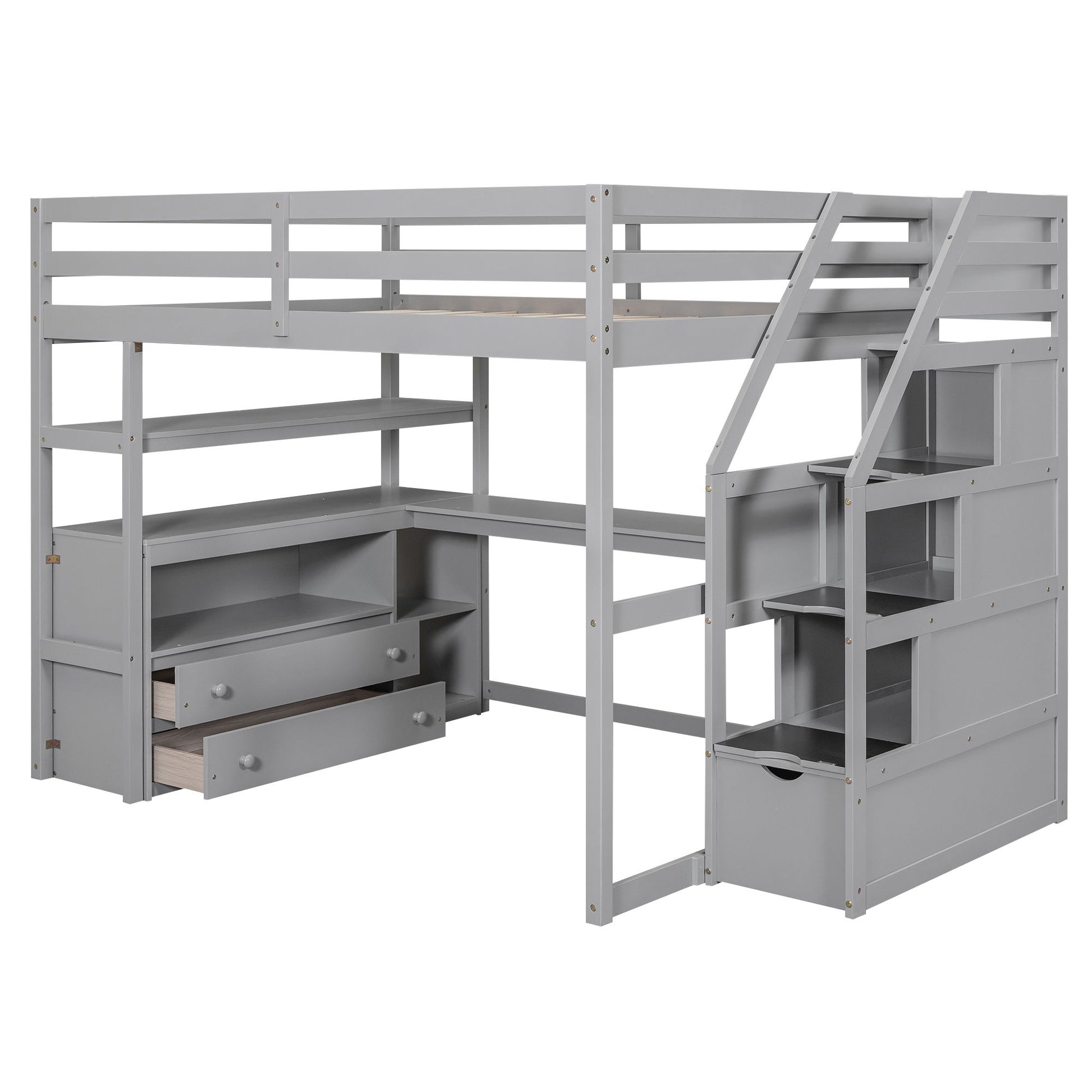 Loft Bed With Desk, Shelves, 2 Drawers, Storage Staircase - The Sleep Loft - Online Mattress Showroom NYC