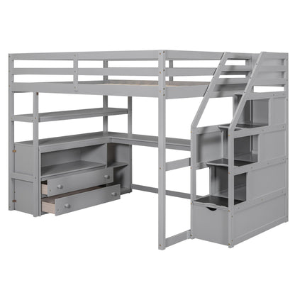 Loft Bed With Desk, Shelves, 2 Drawers, Storage Staircase - The Sleep Loft - Online Mattress Showroom NYC