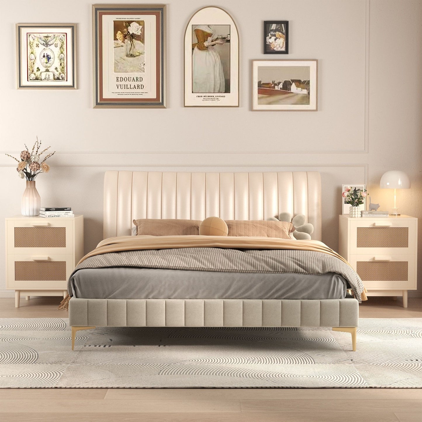 Nightstand With 2 Drawers, Storage Side Table For Bedroom - Antique Natural / Rattan - The Sleep Loft - Online Mattress Showroom NYC