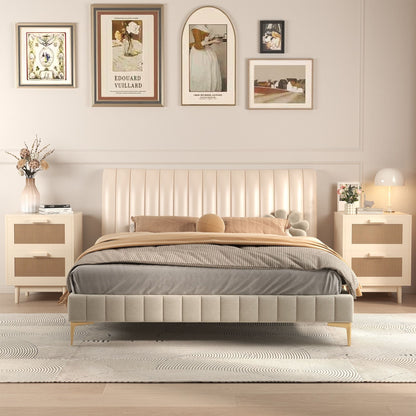 Nightstand With 2 Drawers, Storage Side Table For Bedroom - Antique Natural / Rattan - The Sleep Loft - Online Mattress Showroom NYC