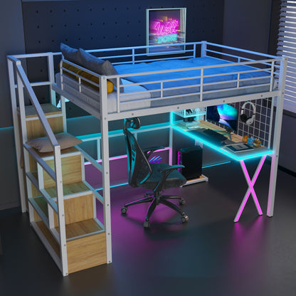 Loft Bed With Built In Work Station, Wardrobe, Storage Staircase And LED - The Sleep Loft - Online Mattress Showroom NYC