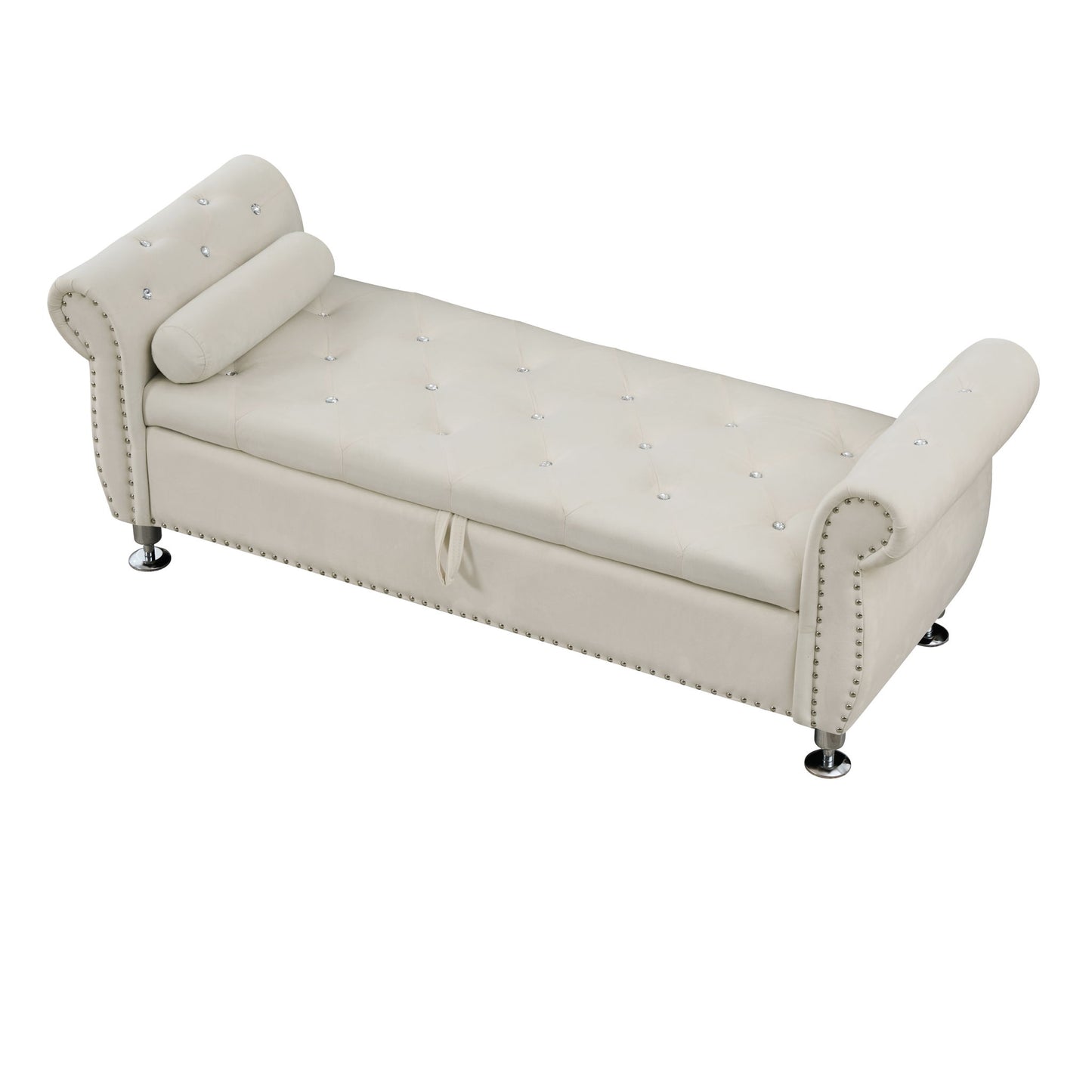 Storage Bench With Crystal Buttons And 1 Pillow For Bedroom - The Sleep Loft - Online Mattress Showroom NYC