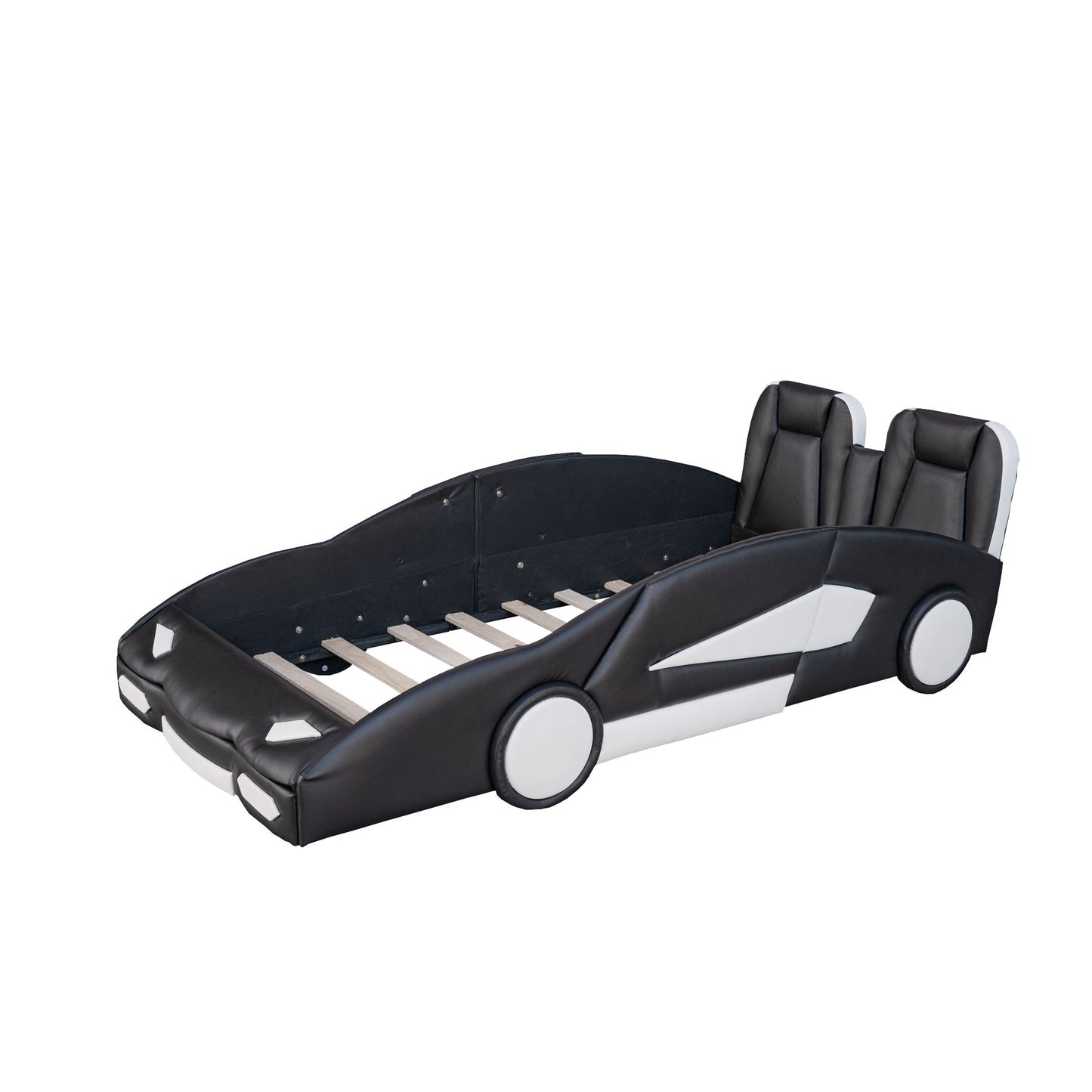 Race Car Shaped Twin Platform Bed With Wheels, Pine Wood Construction - The Sleep Loft - Online Mattress Showroom NYC