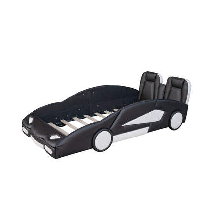 Race Car Shaped Twin Platform Bed With Wheels, Pine Wood Construction - The Sleep Loft - Online Mattress Showroom NYC
