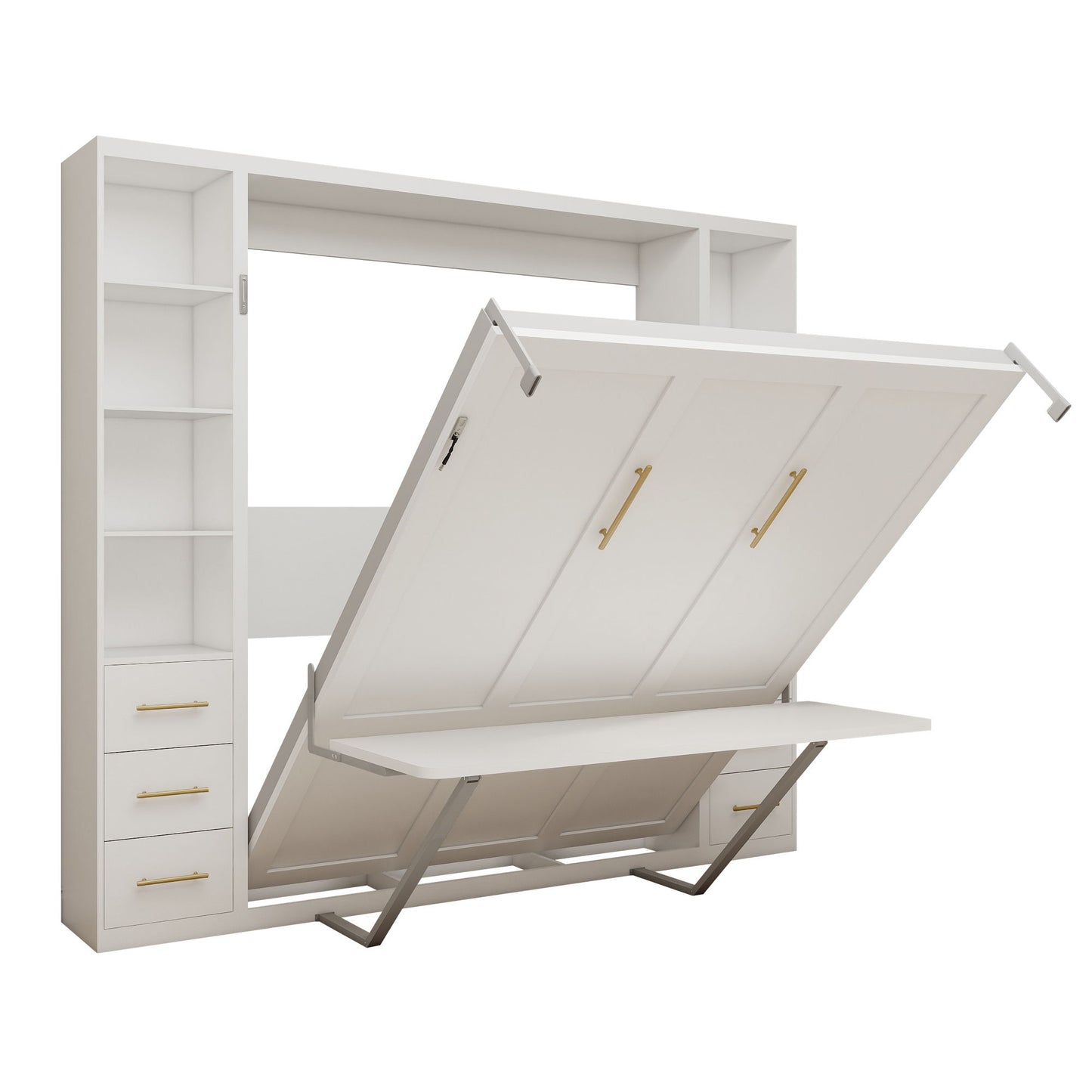 Queen Size Murphy Wall Bed With Side Storage Cabinets - White - The Sleep Loft - Online Mattress Showroom NYC