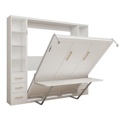 Queen Size Murphy Wall Bed With Side Storage Cabinets - White - The Sleep Loft - Online Mattress Showroom NYC