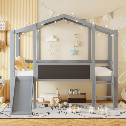 Loft House Bed With Ladder And Slide, With board And Light Strip On The Roof - The Sleep Loft - Online Mattress Showroom NYC