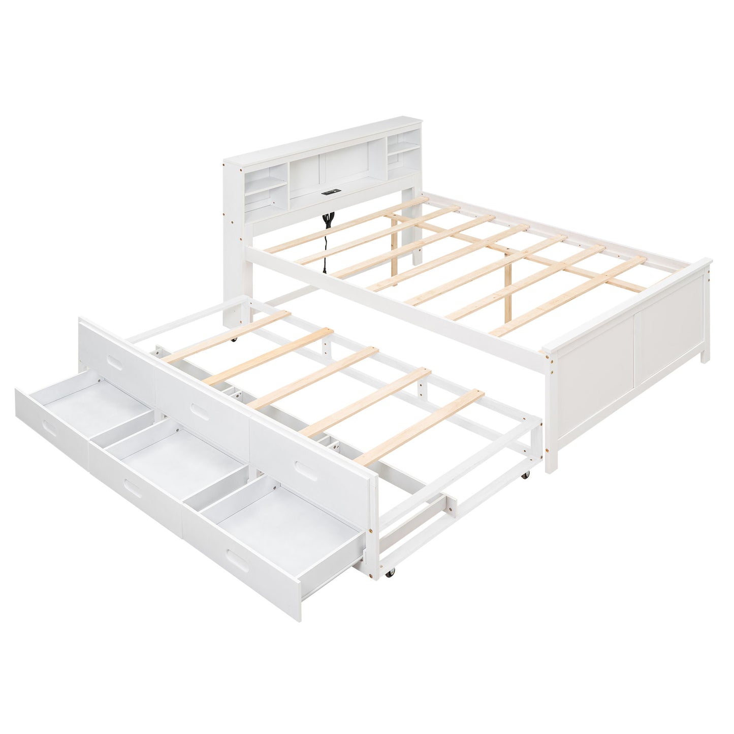 Platform Bed With Storage Headboard, USB, Trundle And 3 Drawers - The Sleep Loft - Online Mattress Showroom NYC