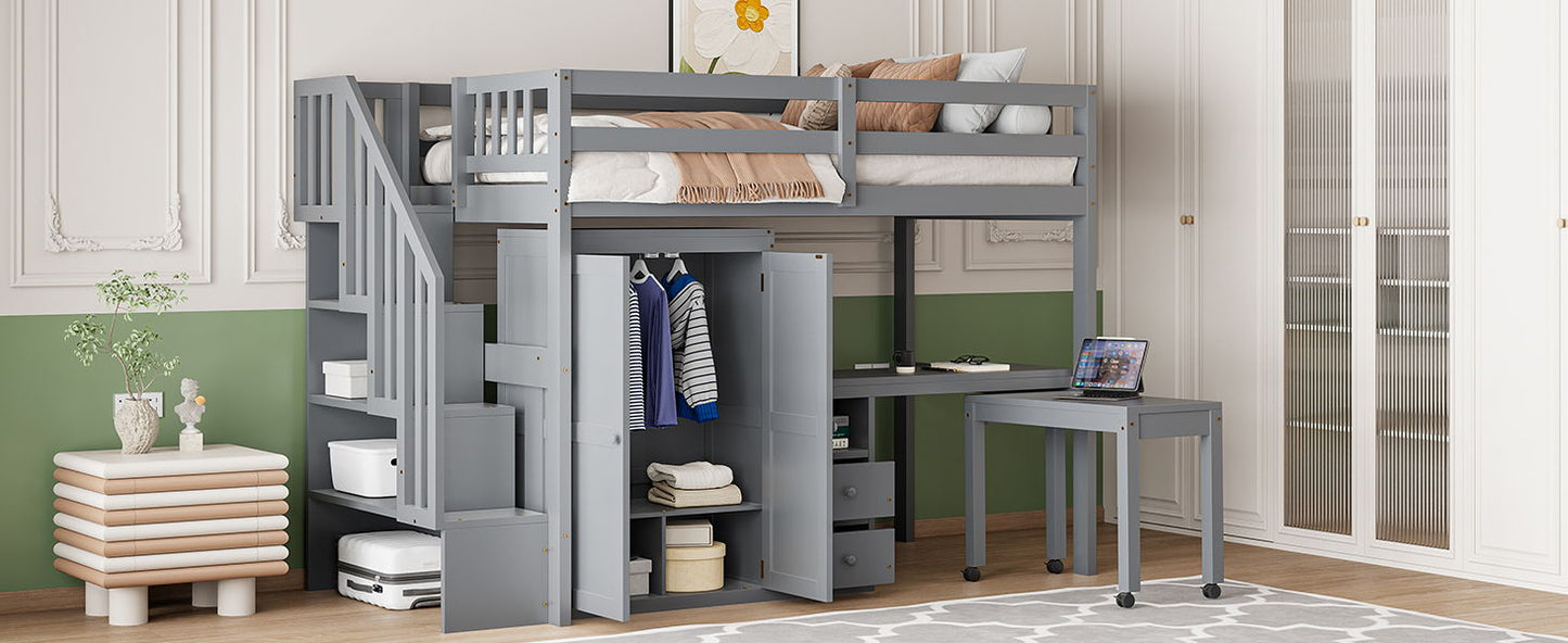 Loft Bed With Stairs, Bookshelf, Drawers, Desk & Wardrobe, Space Saving Multifunctional Furniture - The Sleep Loft - Online Mattress Showroom NYC