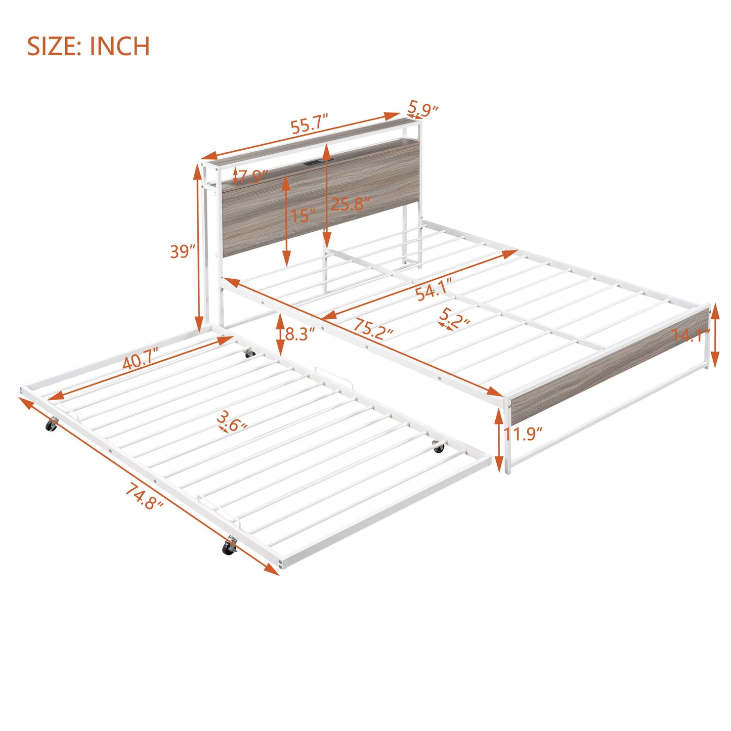 Platform Bed Frame With Trundle, USB Ports And Slat Support, No Box Spring Needed - The Sleep Loft - Online Mattress Showroom NYC