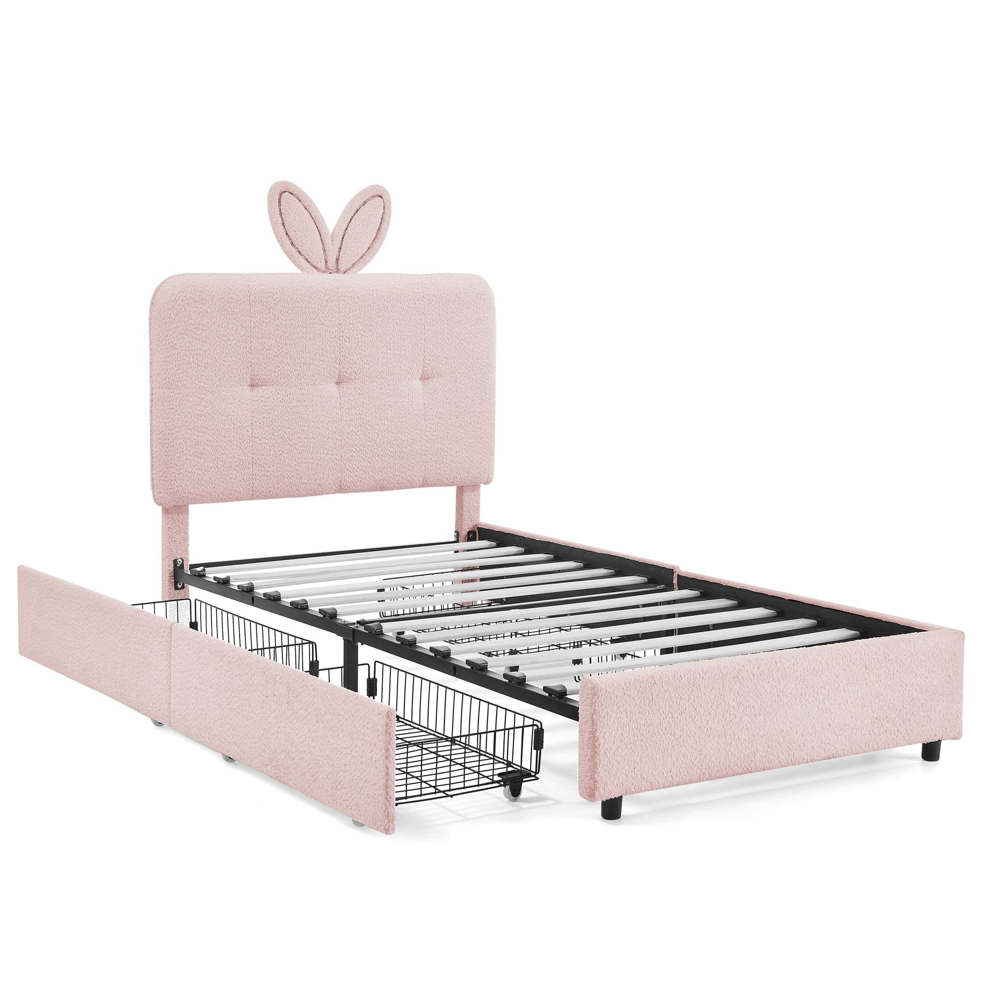 Upholstered Bed With Oversized Rabbit Ear Headboard, LED Lights & 4 Storage Drawers - The Sleep Loft - Online Mattress Showroom NYC