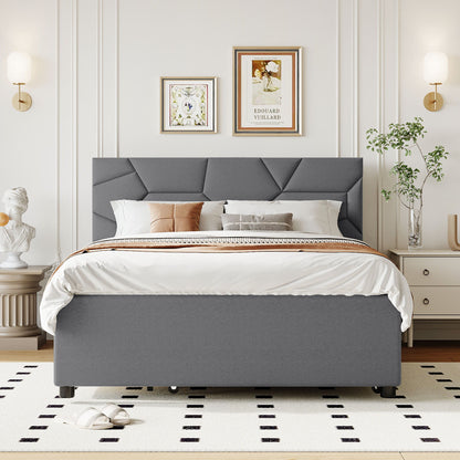 Upholstered Platform Bed With Brick Pattern Headboard And Twin Long Size Trundle - The Sleep Loft - Online Mattress Showroom NYC