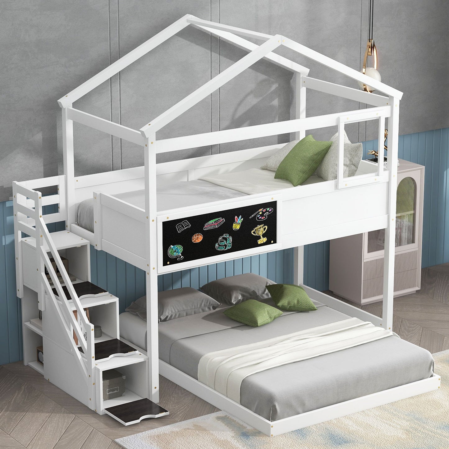 House Style Bunk Bed With Storage Staircase And board - The Sleep Loft - Online Mattress Showroom NYC