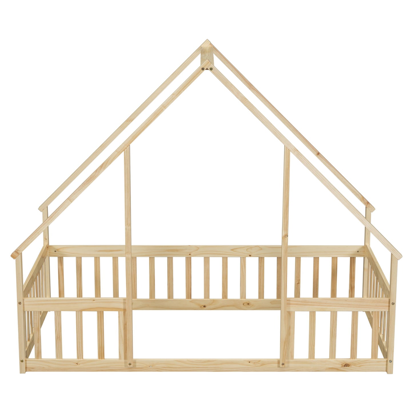 Wood House-Shaped Floor Bed With Fence, Guardrails - The Sleep Loft - Online Mattress Showroom NYC