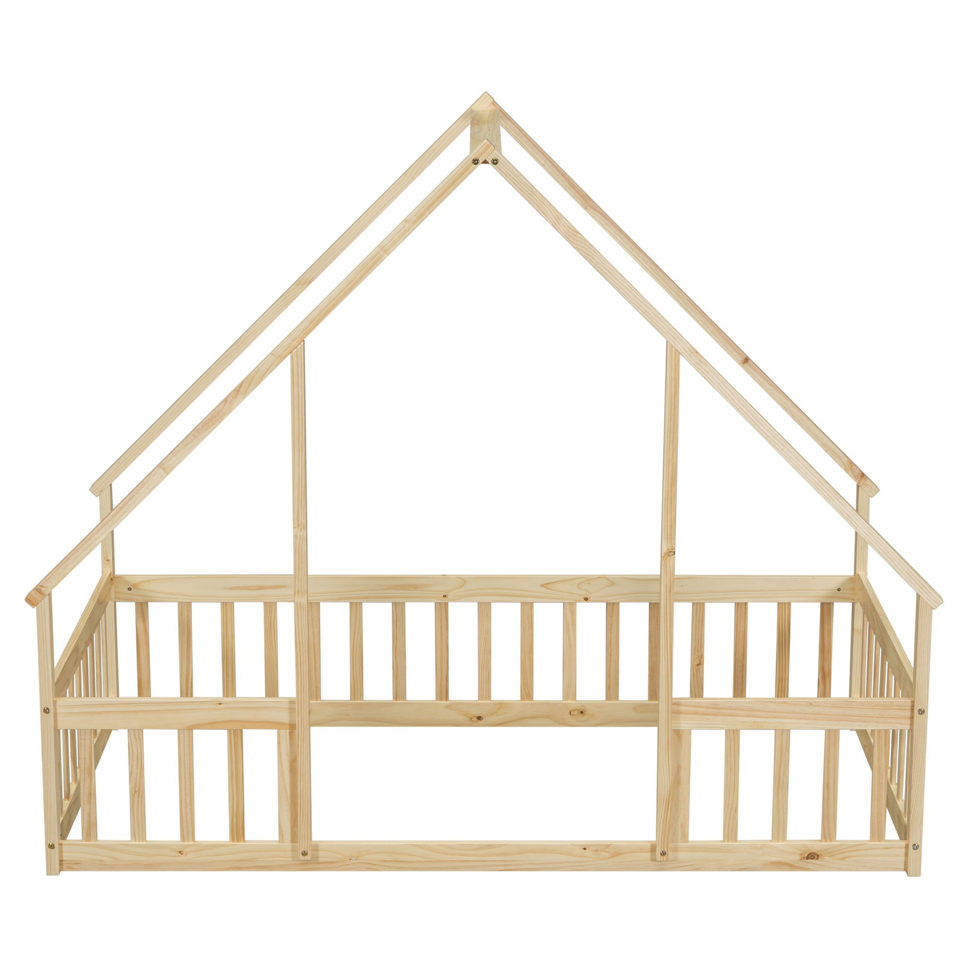 Wood House-Shaped Floor Bed With Fence, Guardrails - The Sleep Loft - Online Mattress Showroom NYC