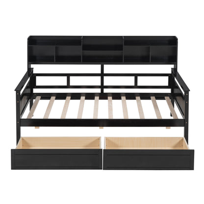 Daybed, Slat Support, With Bedside Shelves And 2 Drawers - The Sleep Loft - Online Mattress Showroom NYC