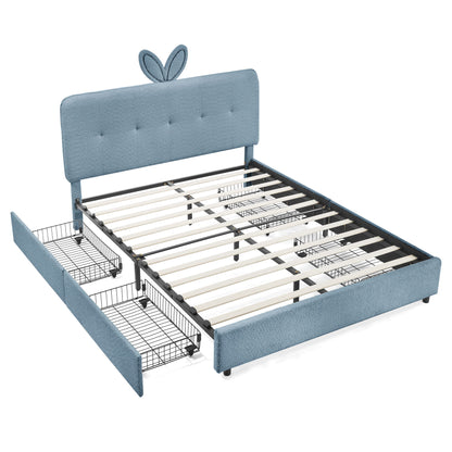 Upholstered Bed With Oversized Rabbit Ear Headboard, LED Lights & 4 Storage Drawers - The Sleep Loft - Online Mattress Showroom NYC