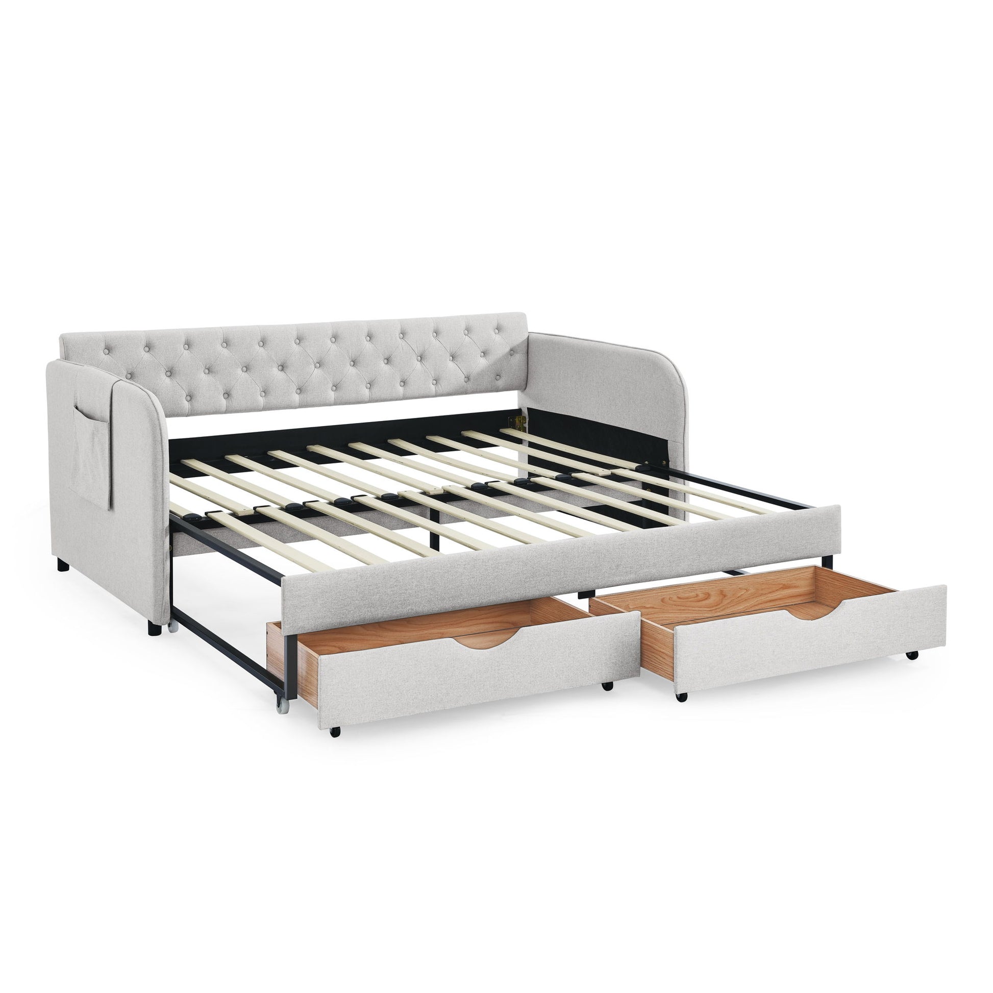 Daybed With Trundle And Storage Drawers, Flat Arms With Pocket - The Sleep Loft - Online Mattress Showroom NYC