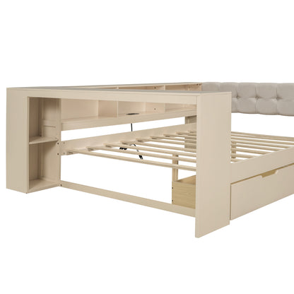 Upholstered Headboard Platform Bed With Storage Shelves, Drawers, Charging Station - The Sleep Loft - Online Mattress Showroom NYC