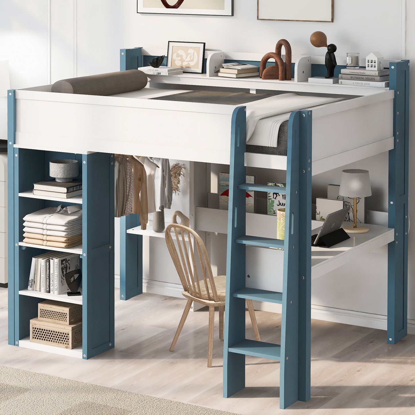 Loft Bed With Built In Storage Shelves, Clothes Rail, And Desk - The Sleep Loft - Online Mattress Showroom NYC