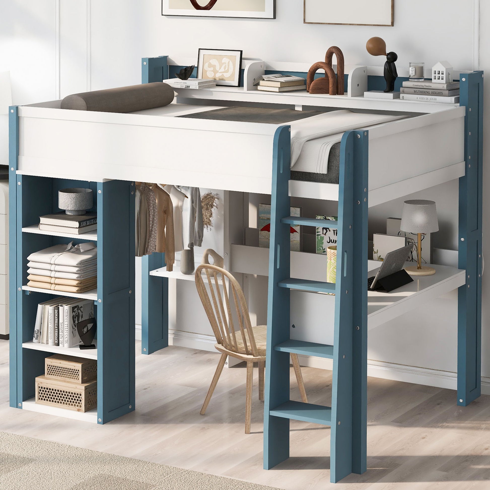 Loft Bed With Built In Storage Shelves, Clothes Rail, And Desk - The Sleep Loft - Online Mattress Showroom NYC