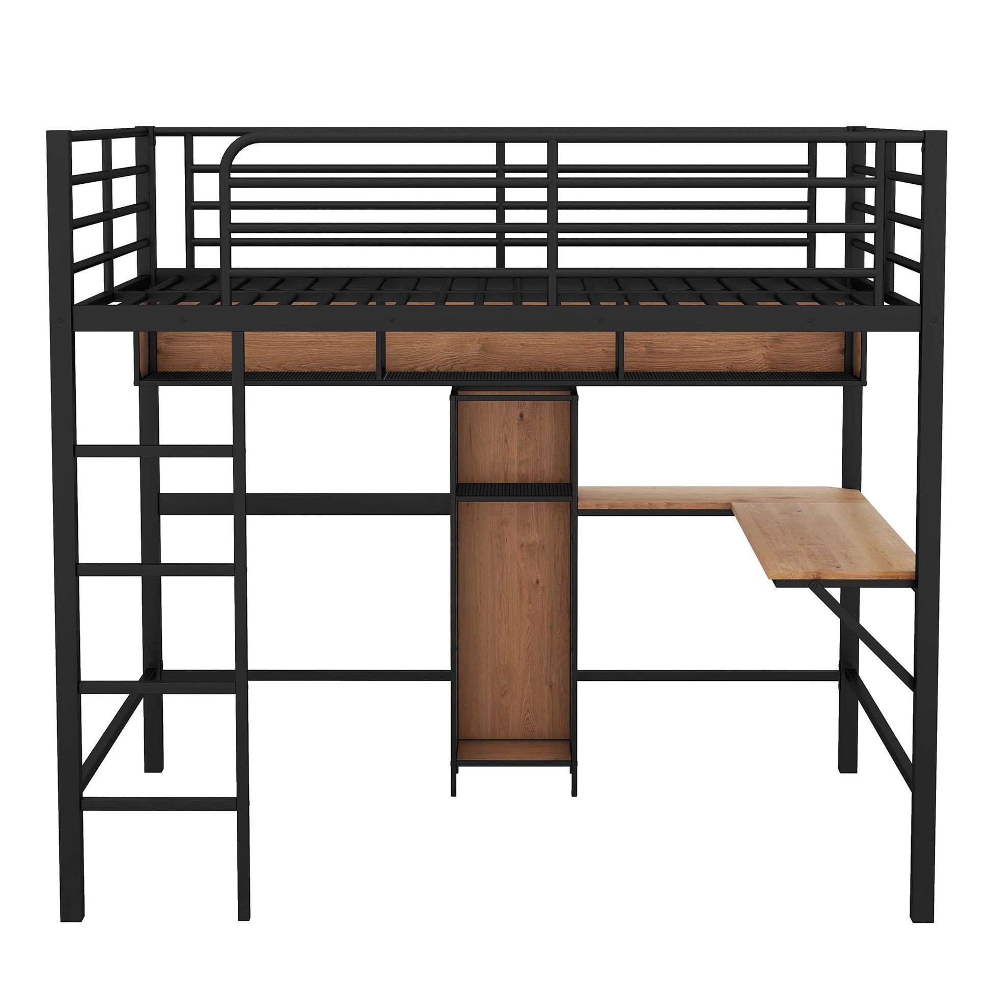 Full Size & Loft Bed With L-Shaped Desk And Shelves - Black - The Sleep Loft - Online Mattress Showroom NYC