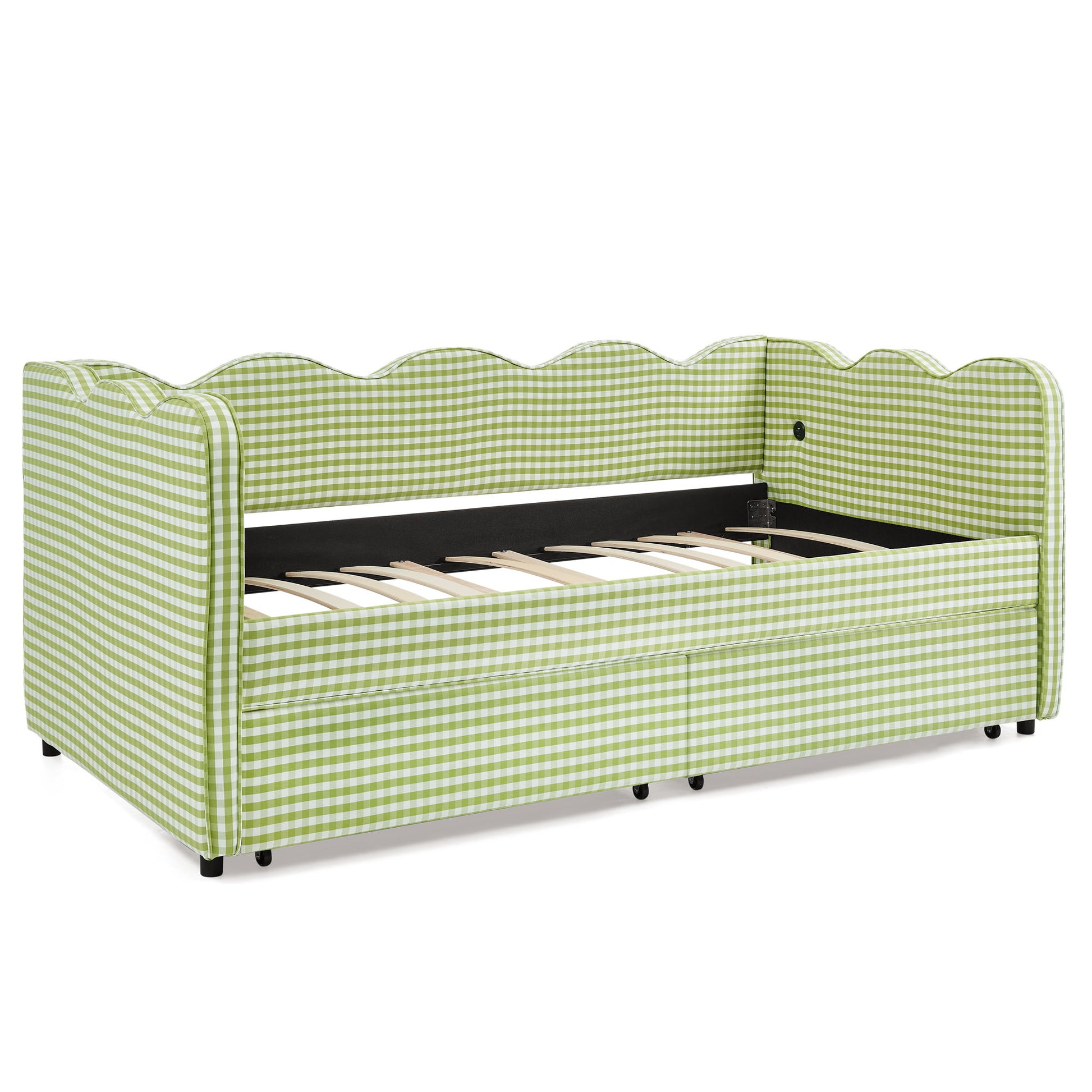 Gingham Daybed With USB Charging Port, Wave-Shaped Design - The Sleep Loft - Online Mattress Showroom NYC