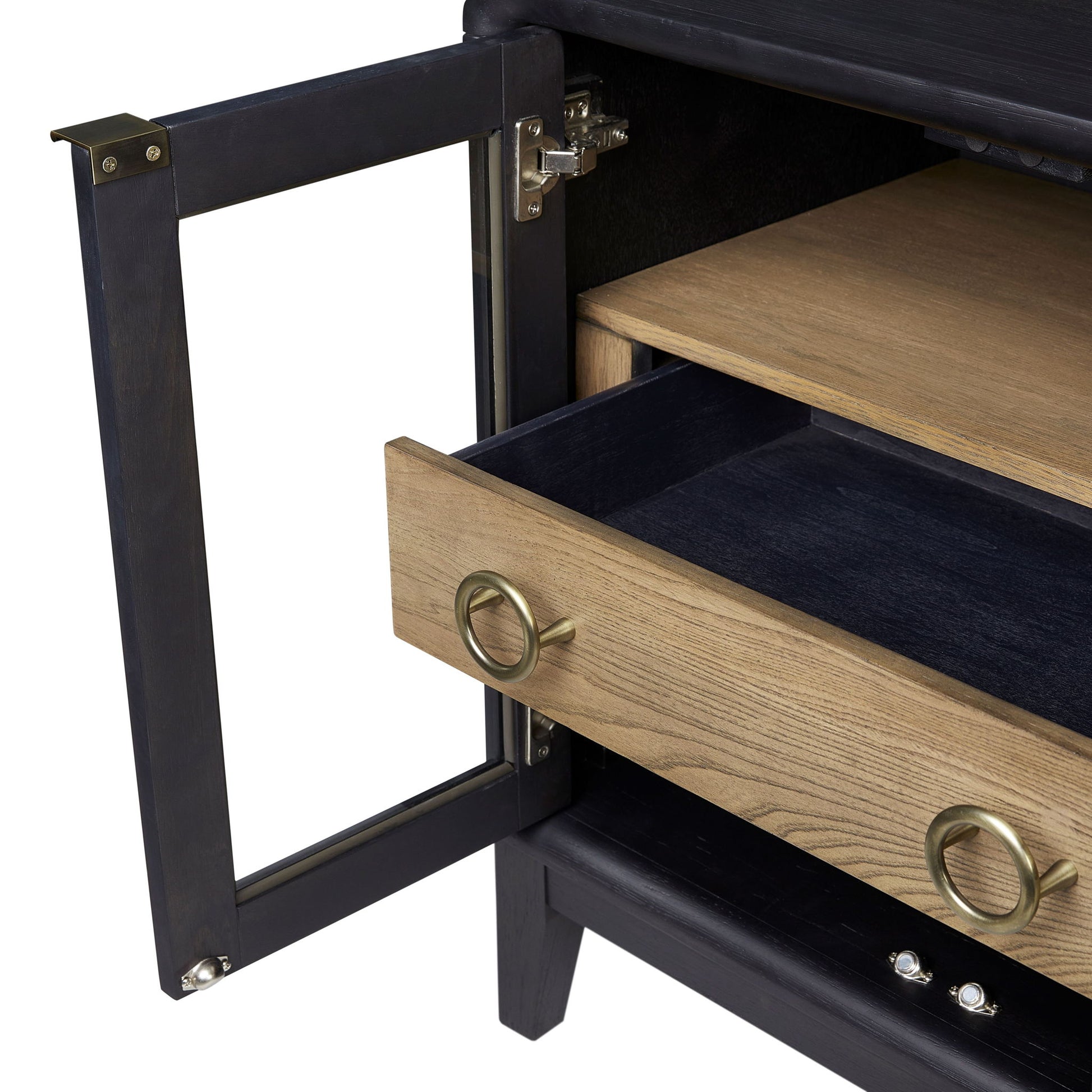 Glass Door Nightstand - Black - The Sleep Loft - Online Mattress Showroom NYC