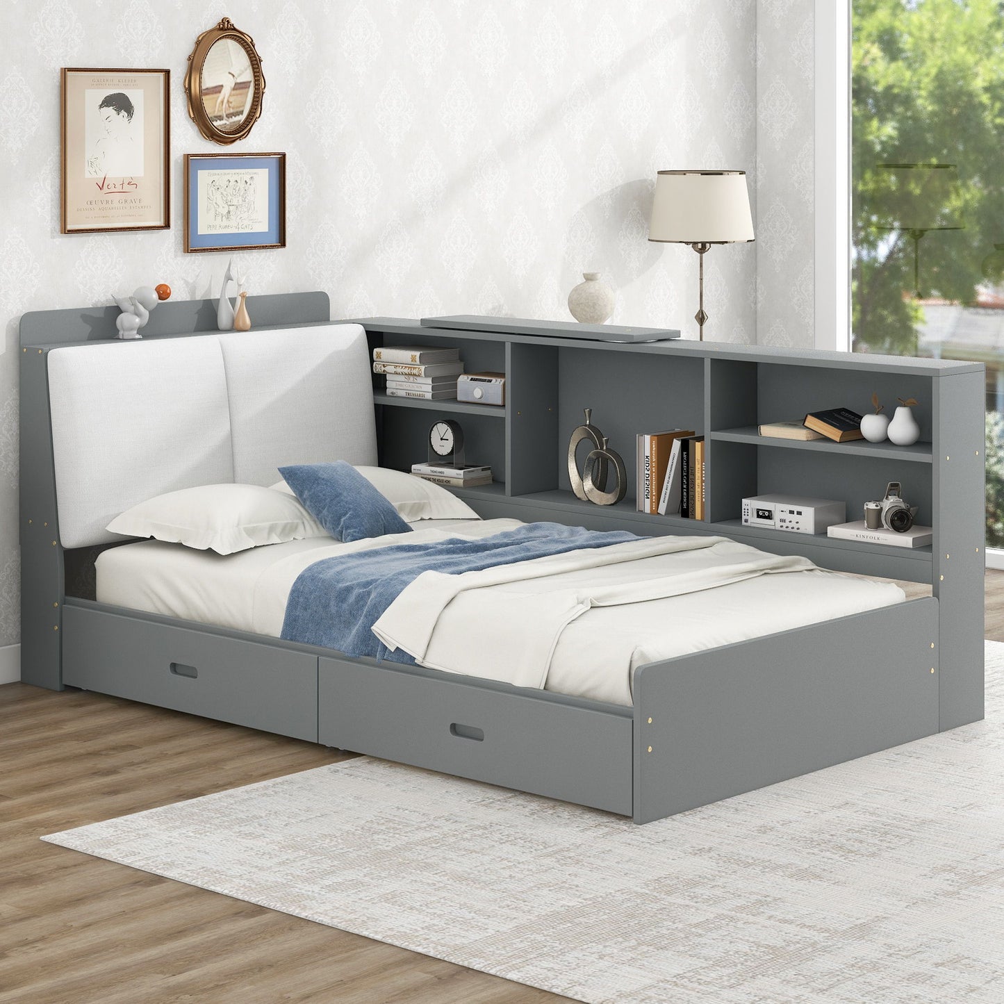 Platform Bed With Storage Headboard, Shelves And 2 Drawers - The Sleep Loft - Online Mattress Showroom NYC
