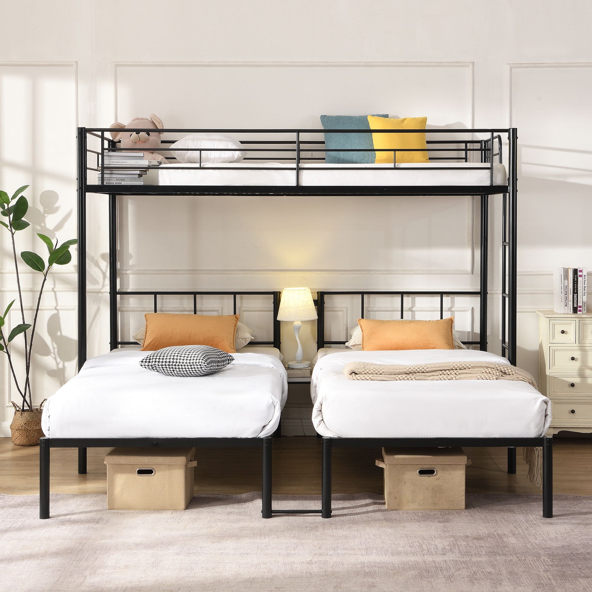 Twin Over Twin Over Twin Triple Bunk Bed With Safety Rails And Storage Shelf - Black - The Sleep Loft - Online Mattress Showroom NYC