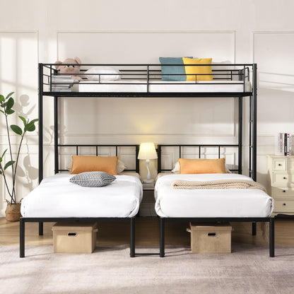 Twin Over Twin Over Twin Triple Bunk Bed With Safety Rails And Storage Shelf - Black - The Sleep Loft - Online Mattress Showroom NYC